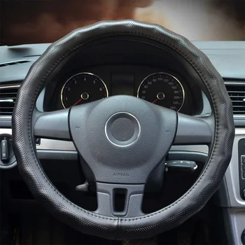 

Leather Steering Wheel Cover Real Cowhide Braid Steering Wheel Cover Leather With Holes & Wave-shaped Contour