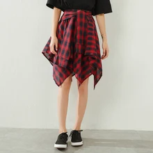 Женская клетчатая юбка лето японский консервативный Стиль Повседневная Высокая талия Асимметричная мини юбка красный синий белый faldas mujer B161
