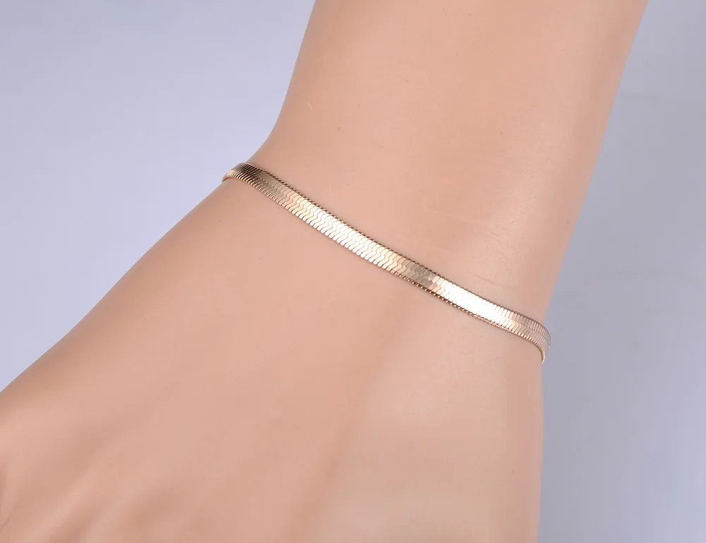 316L Stainless Steel Snake Chain Thin Bracelets For Women Girls Rose Gold Plated Bohemia Party Blade Bracelet B18075 Lokaer