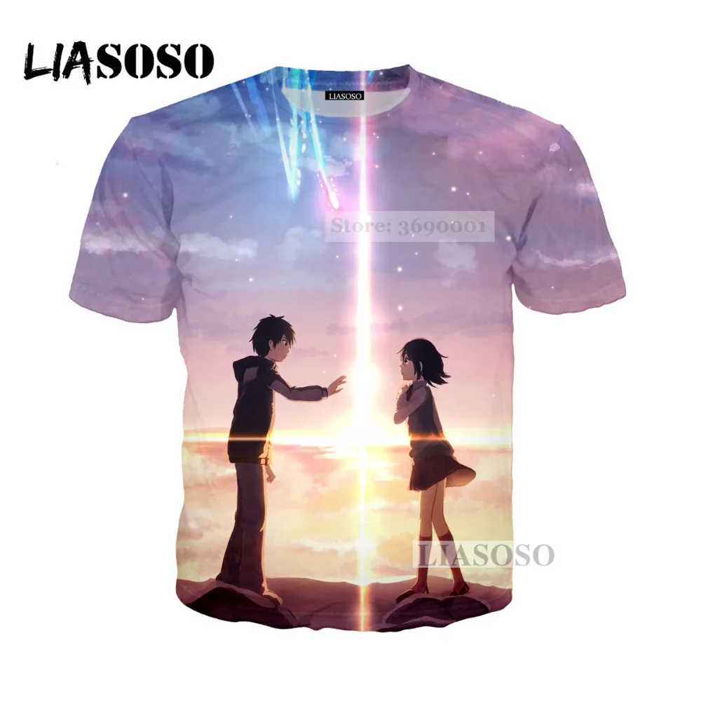 LIASOSO 2018 3D Print Women Men Anime Your Name Cosplay Tshirt Summer T-shirt Hip Hop Pullover Harajuku Short Sleeve X0318 | Мужская