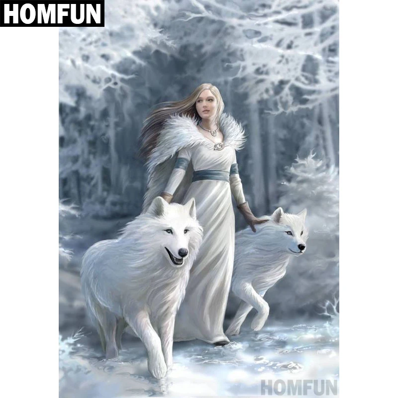 

HOMFUN Full Square/Round Drill 5D DIY Diamond Painting "Wolf & Princess" 3D Embroidery Cross Stitch 5D Home Decor A00665