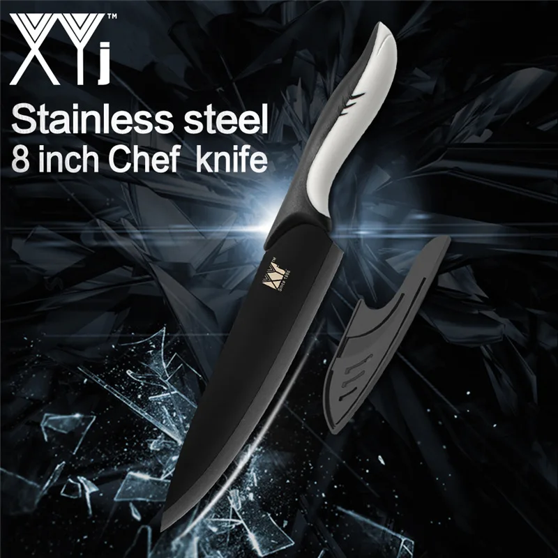 XYj Набор ножей для приготовления пищи из 6 предметов, черное лезвие из нержавеющей стали, удобная ручка, нож для нарезки хлеба, Santoku, нож для очистки овощей - Цвет: A.8 chef knife