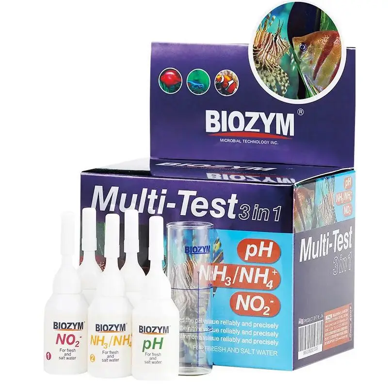

Biozym 3 in 1 Test kit pH NO2 NH3 NH4 Multi Test 1 Minute Quick Test for Freshwater Marine Aquarium Fish Tank