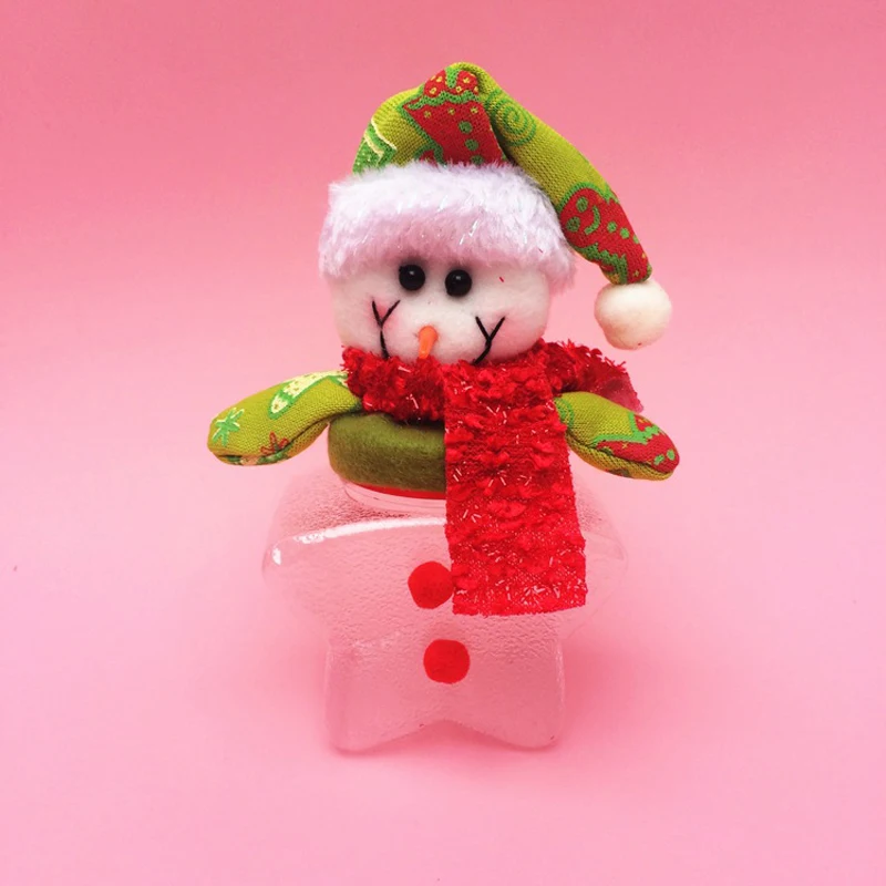 

(6 pieces/lot) Christmas Ornaments Transparent Plastic Candy Jar Santa Claus Snowman Elk Star Candy Can For Christmas Gift C023
