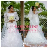 Vestidos De Novia 2015 Elegant Plus Size Beaded Lace Long Sleeve Mermaid Wedding Dresses Robe De Marriage Bride Dresses