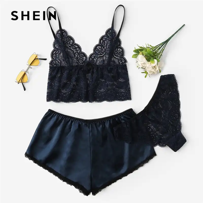 floral lace cami top with satin shorts