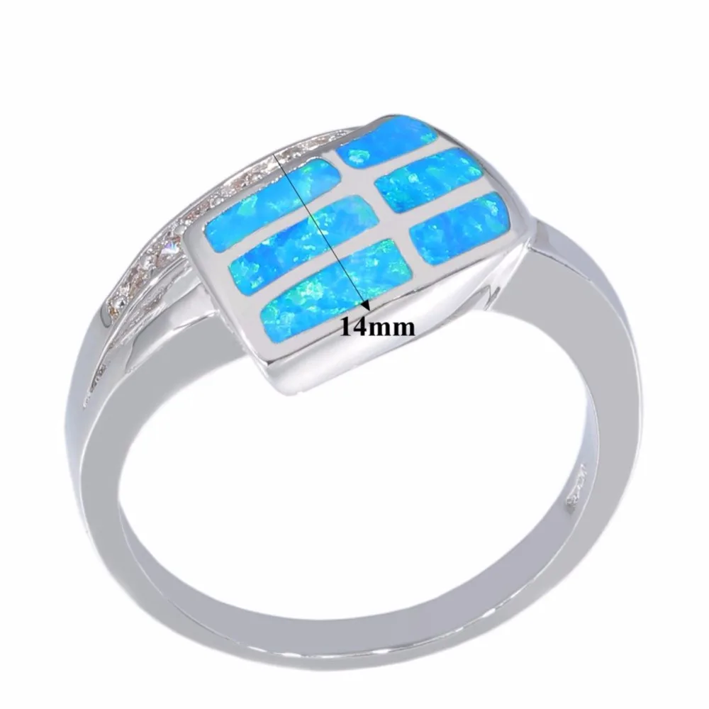 CiNily Created Blue Fire Opal Cubic Zirconia Silver Plated Wholesale for Women Jewelry Wedding Engagement Ring Size 6-9 OJ9304