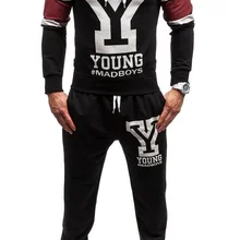 ZOGAA стиль Мужская толстовка с капюшоном и спортивные штаны комплект из двух предметов Повседневная Осенняя спортивная одежда с буквенным принтом мужской спортивный костюм