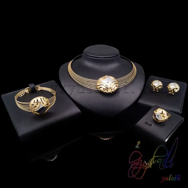 

Free Shipping New Trendy Ethiopian Jewelry Gold-color Modern Beads Necklace Design Set