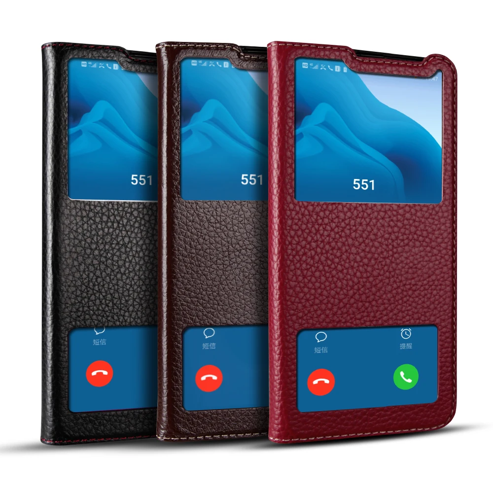 

Lichee Pattern Daul Window View Flip Case for Huawei Honor V20 Luxury Genuine Leather Case for Honor V20 with Kickstand