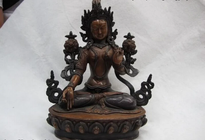 

Collectible bronze lion statue S0523 100% purple Copper exquisite Tibet Folk White TaRa Guan Yin padma goddess Buddha