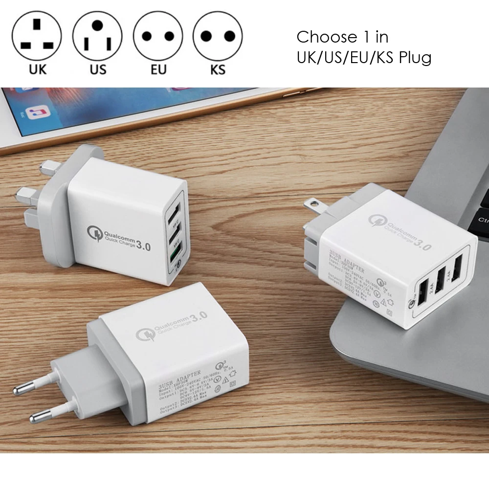 

WOTOBE [ QC 3.0 + 2 USB ] Fast Wall Charger 3 Ports mobile phone charger Quick Charging Qualcomm Qucik Charge 3.0 Travel