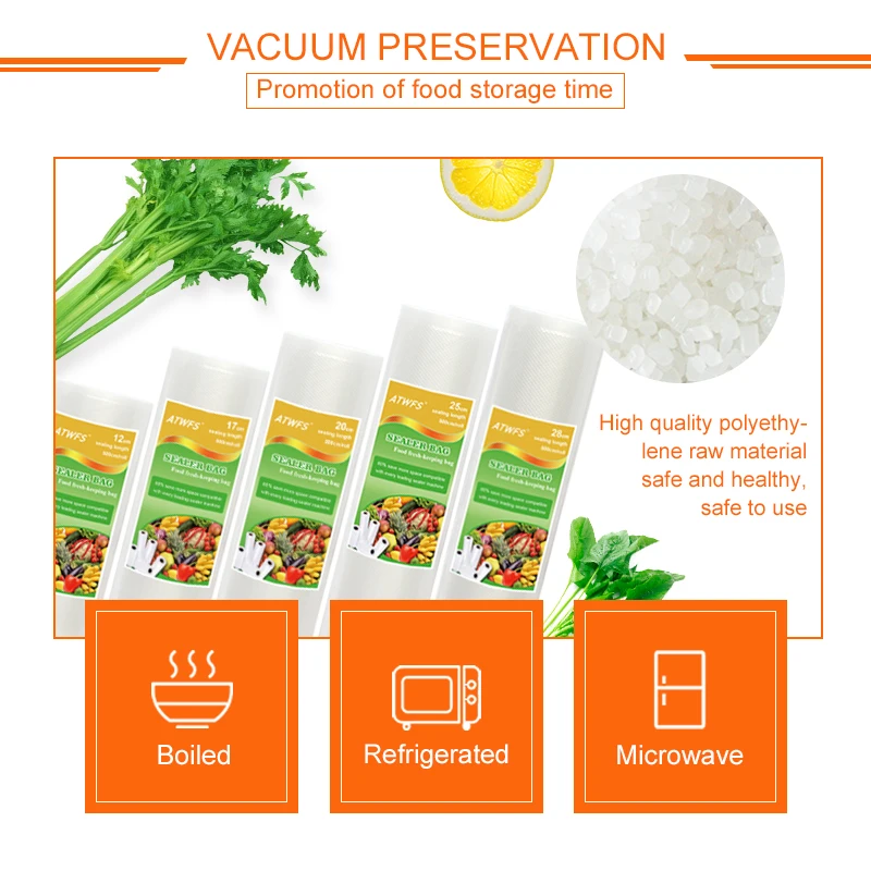 ATWFS Home Food Vacuum Sealer Packing Machine With 5 Vacuum Bag Packaging Rolls (12X500cm,17X500cm,20X500cm,25X500cm,28X500cm) 4
