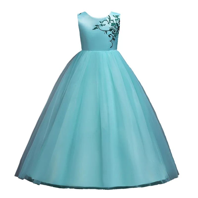 Вечерние платья принцессы для девочек, белое, розовое свадебное платье без рукавов с вышивкой для маленьких девочек 6, 7, 8, 9, 10, 11, 12, 13, 14, 15, 16 лет