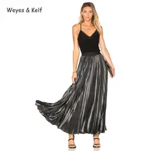 Weyes& кепф металлические глянцевые длинные плиссированные юбки для женщин s женские гладкие яркие шелковые оборки шифоновые черные длинные белые юбки для женщин