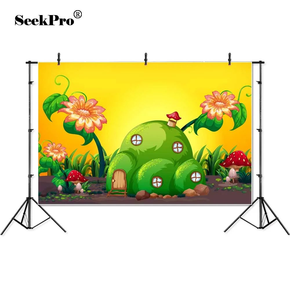 

Personalized Birthday Party Photo Backgrounds Cartoon Sunflower Mushroom Cottage Photography Backdrop Banner