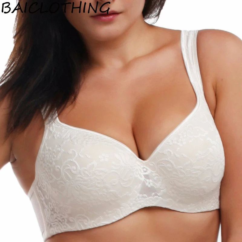 BAICLOTHING Big Size Womens Full Coverage Wide Straps Floral Embroideried Bra Lingerie for Women 36