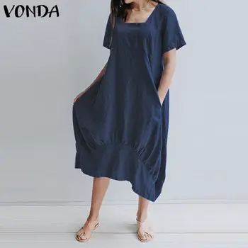 

VONDA Summer Sundress 2020 Vintage Overalls Casual Sexy Women's Dress Plus Size Maxi Long Vestidos Night Club Party Robe Femme