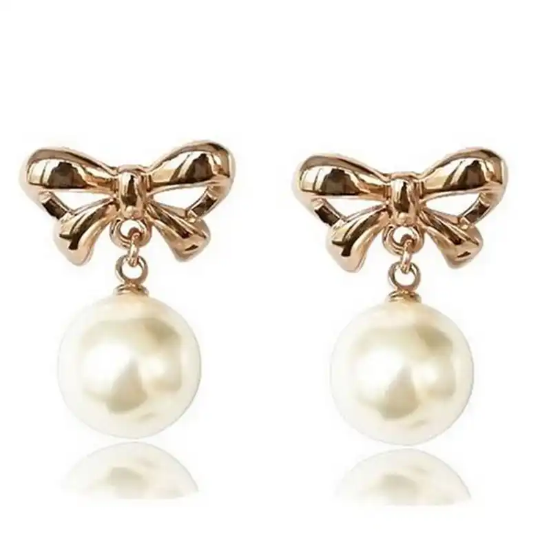 Женские серьги с бантом и искусственным жемчугом 4ED222|bow pearl earrings|pearl earringsearrings free |