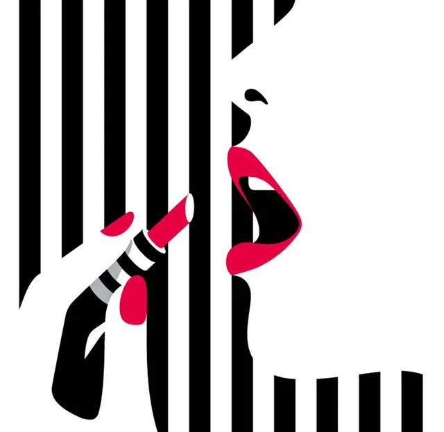 handmde painting putting lipstick on lips on oil canvas for living