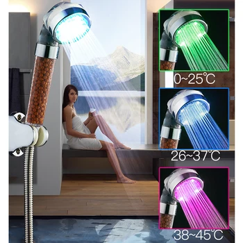 

Shower SPA 3 Color LED Light Temperature control Ionic Filter LED hand held Showerhead Removes Impurities