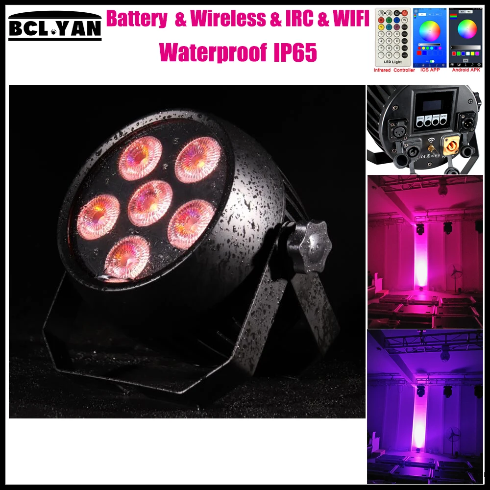 

Factory price outdoor waterproof WIFI smart RGBWA UV 6 IN 1 LED battery powered Wireless dmx wall washer uplight for DJ 18W