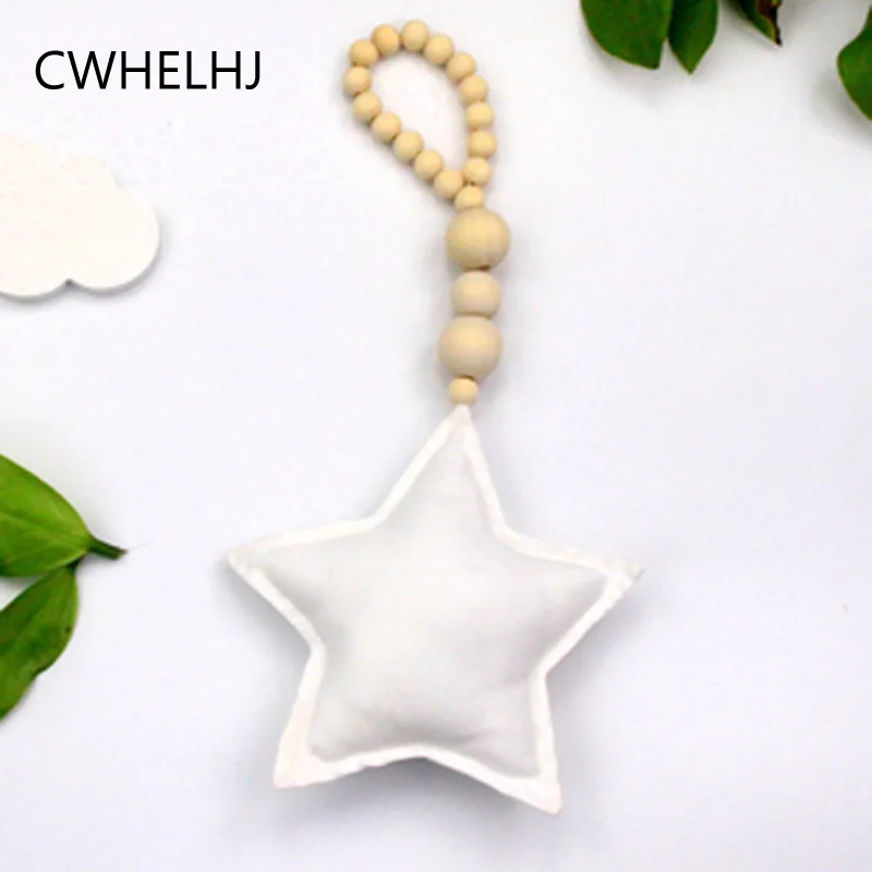 

Nordic Stars Moon Heart Wall Hanging Decoration Kids Room Tent hanging pendant Wood Beads Children's Birthday Photography Props