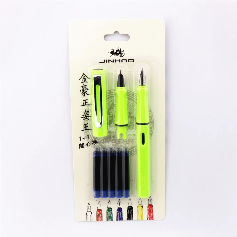 2 шт перо 5 шт синие чернила Jinhao цветной набор школьные принадлежности для студентов 0,38/0,5 мм авторучка Новинка - Цвет: Fluorescent green