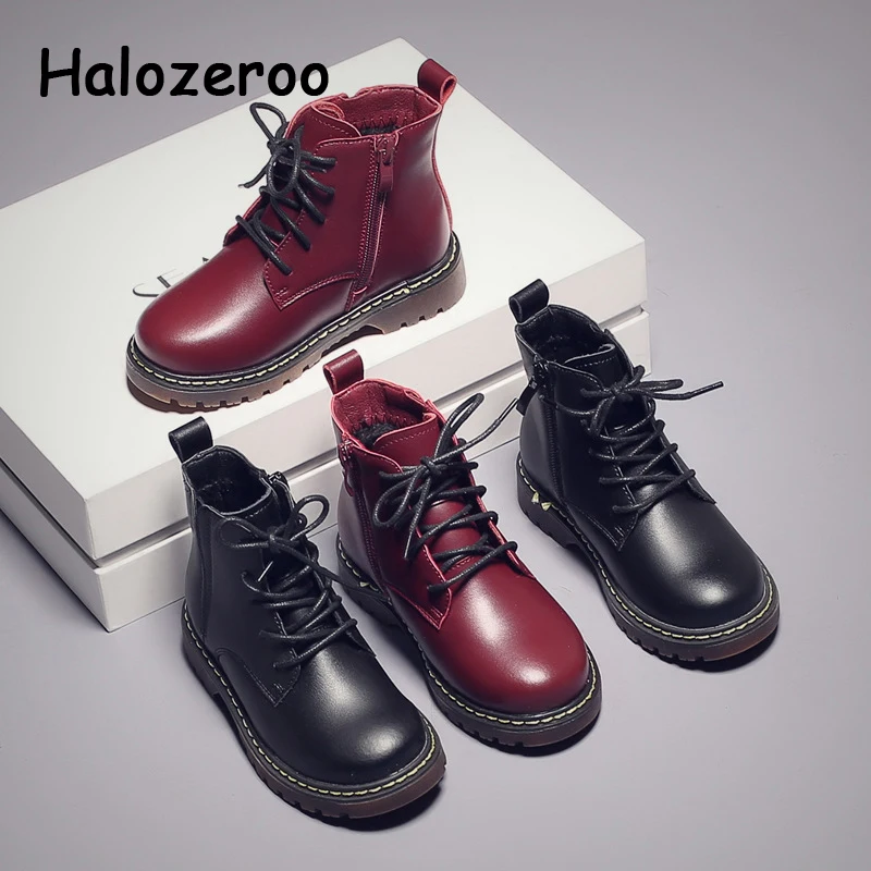 

Halozeroo Spring Winter Children Warm Boots Boy Soft Martin Boots Kid Genuine Leather Black Shoes Baby Girl Brand Fashion Boots