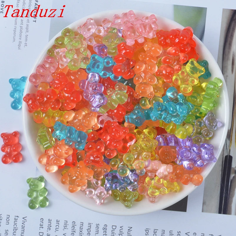 

Tanduzi 100pcs Flatback Resin Cabochons Simulation Food Cute Soft Bear Shaped QQ Gummy Candy DIY Dollhouse Miniature Deco Parts