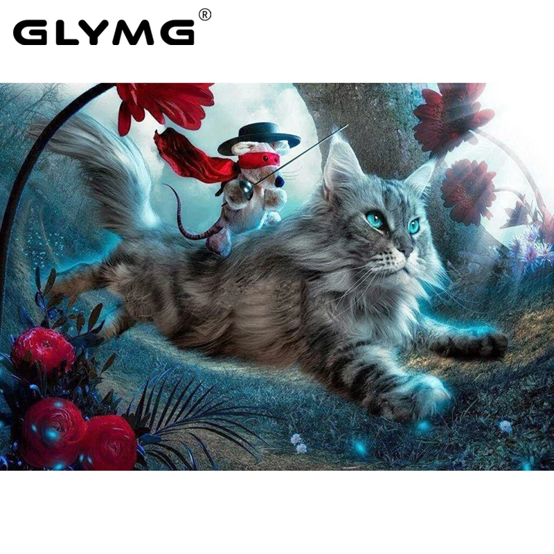 GLymg Diy Diamond Embroidery Cat And Mouse Animal Serie Diamond Painting Cross Stitch Full Square Home Decor Mosaic Gift Picture