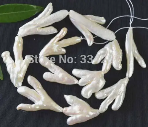 

Free shipping Quality Fashion Picture> 23 - 43 mm trois doigts forme blanc perles d'eau douce perles en vrac 15 "
