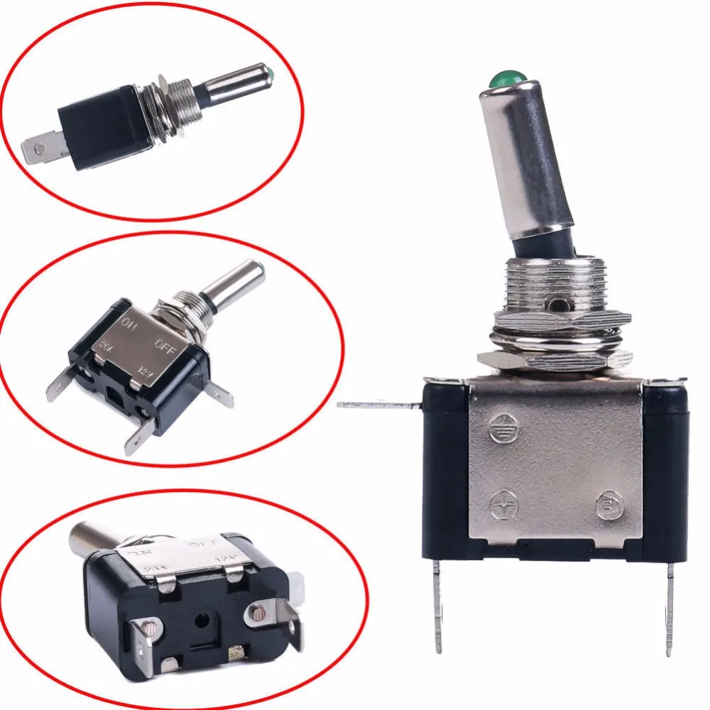 

Green LED Light Toggle Switch Rocker 12V 20A ON OFF Car Truck ATV Airplane VEQ24 P10