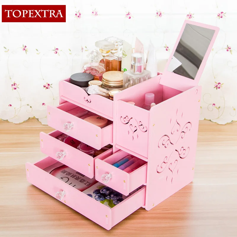 Topextra Large Diy Flower Makeup Jewelry Cosmetic Dresser Drawer