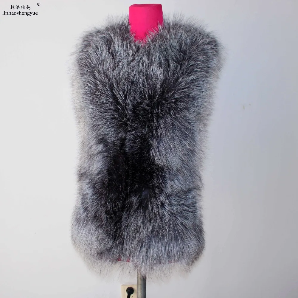 Linhaoshengyue silver fox круглый воротник кожа натуральный Лисий мех жилет натуральный мех, зимой, теплое пальто