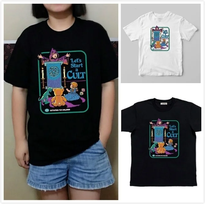 

hahayule HJN Cool Fashion Men or Women 70s Vintage Lets Start a Cult Illustration T-Shirt Unisex Gothic Grunge Printed Tee