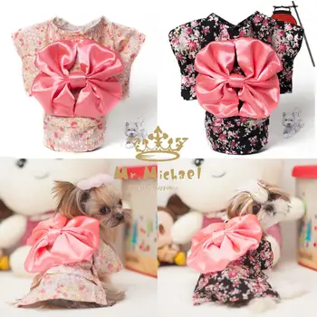 

New Fashion Big Bowknot Pet Clothes Dog Shirt Spring & Summer Dog Clothes Japanese Kimono Dress Pet Product Free Shipping