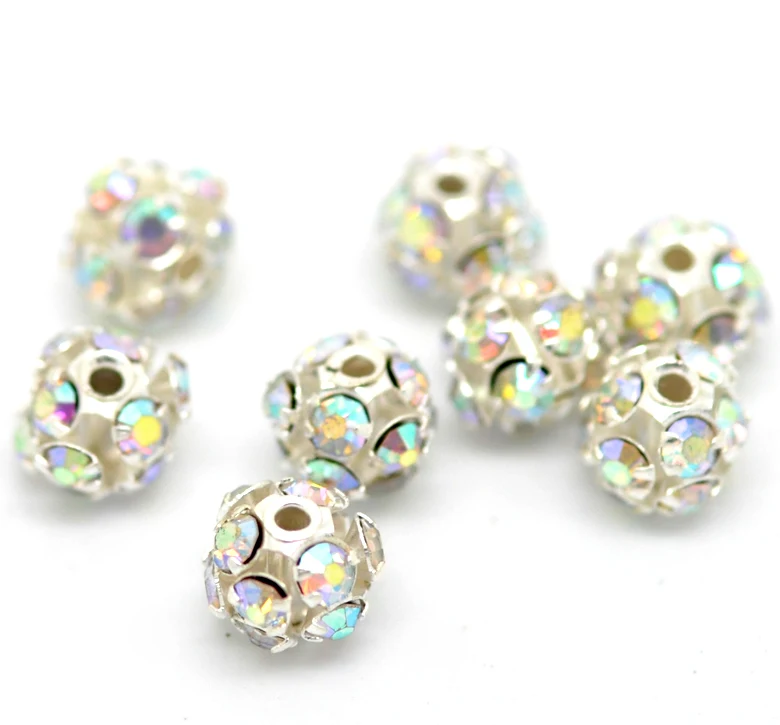 

DoreenBeads Zinc alloy Spacer Beads Ball Clear AB Color Silver color AB Color Rhinestone About 6mm Dia,Hole:Approx 1mm,2 Pieces