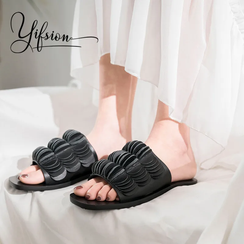 

OLOME New Fashion Spring Summer Shoes Woman Slippers Open Toe Black White Women Casual Mules Shoes Slippers Casual Shoes Woman