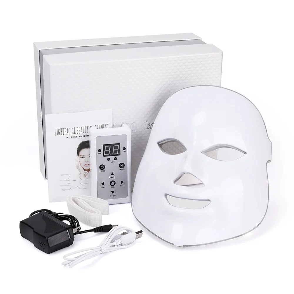 Электрическая светодиодный маска для лица, омоложение кожи, светильник для лица, терапия, маска от угревой сыпи, красота шеи, 7 цветов, светодиодный фотонотерапия