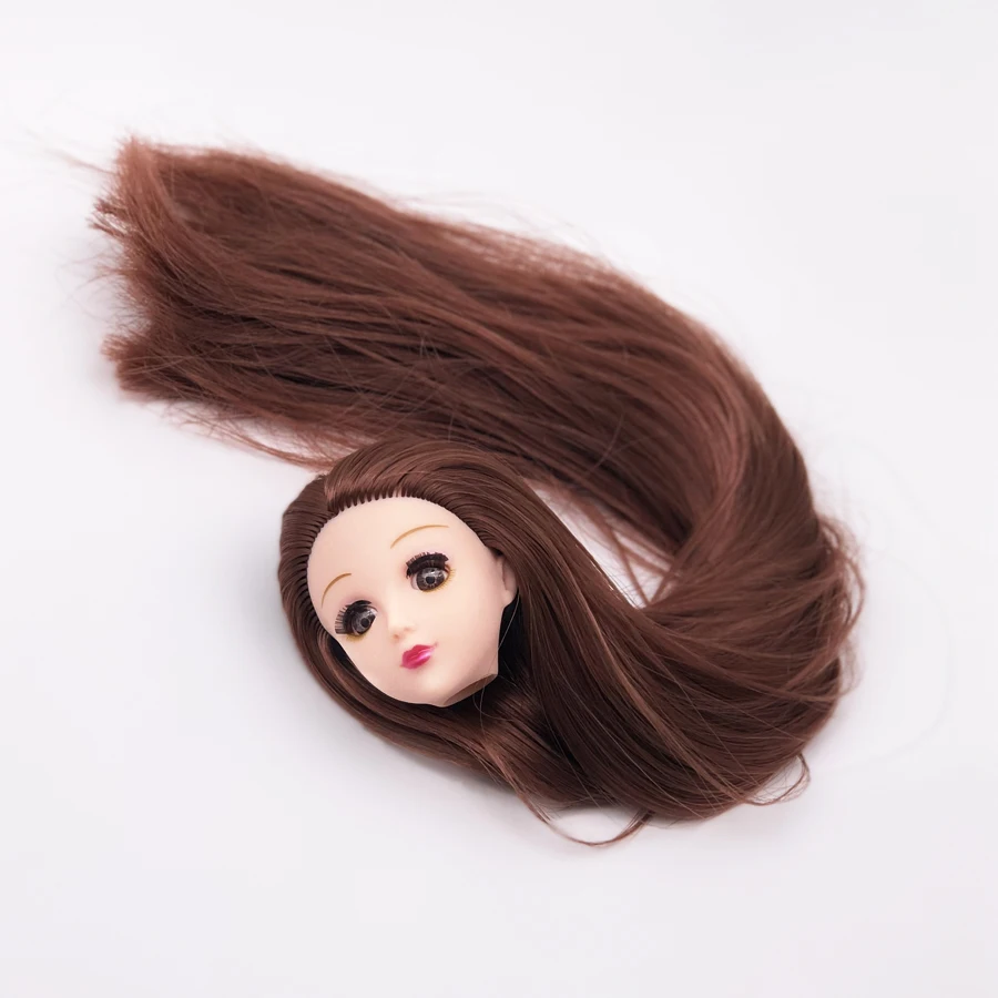 Кукла голова, 3D настоящие глаза макияж с кудрявыми прямыми густыми волосами Аксессуары для DIY косплей 1/6 Кукла Барби подарок игрушки для девочек