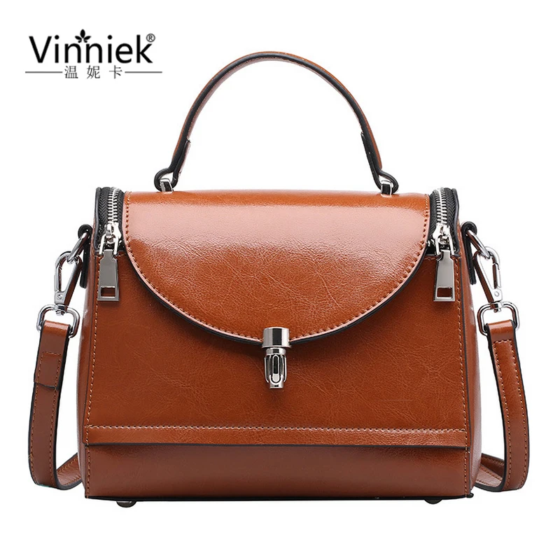 

100% Oil Wax Genuine Leather Women Bags Famous Brands Shoulder Bag For Women 2017 Luxury Handbags Designer Casual Messenger Flap