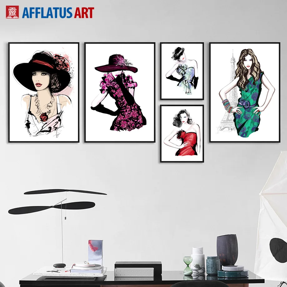 

Model Fashion Girl Wall Art Canvas Painting Watercolor Nordic Posters And Prints Body Art Wall Pictures For Living Room Decor