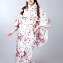 Японское традиционное хлопковое кимоно халат с Obi женский цветочный халат юката атласные пижамы Винтаж Косплей пижамы 103102