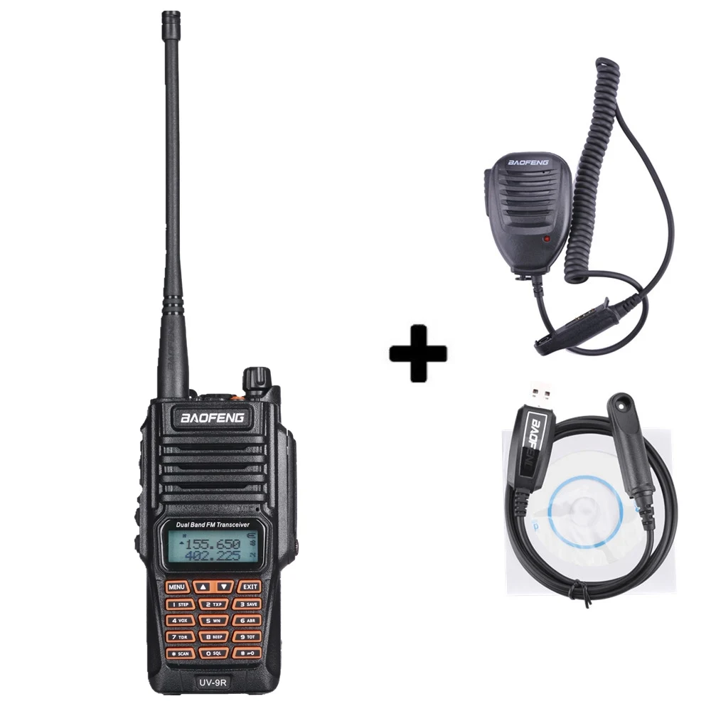 Baofeng UV-9R IP67 8 Вт Long Range Walkie Talkie 10 км любительского радио Dual Band UV9R Портативный CB коммуникатор радио Водонепроницаемая рация - Цвет: Add 1mic 1cable