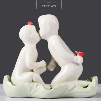 

baby kids angel Porcelain Lover Kissing love Ceramic Figurines Living room hotel Home Furnishing Decoration Crafts Wedding Gift