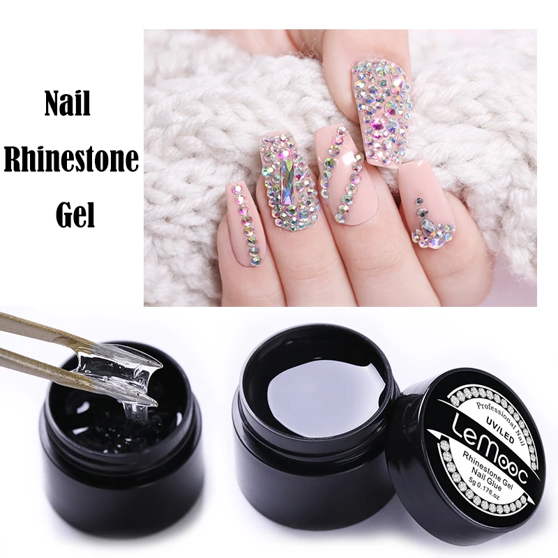 

LEMOOC 5ml Transparent Clear Nail Rhinestones UV Gel Nail Polish Glue Manicure Crystal Adhesive 3D Nail Art Decoration Tools