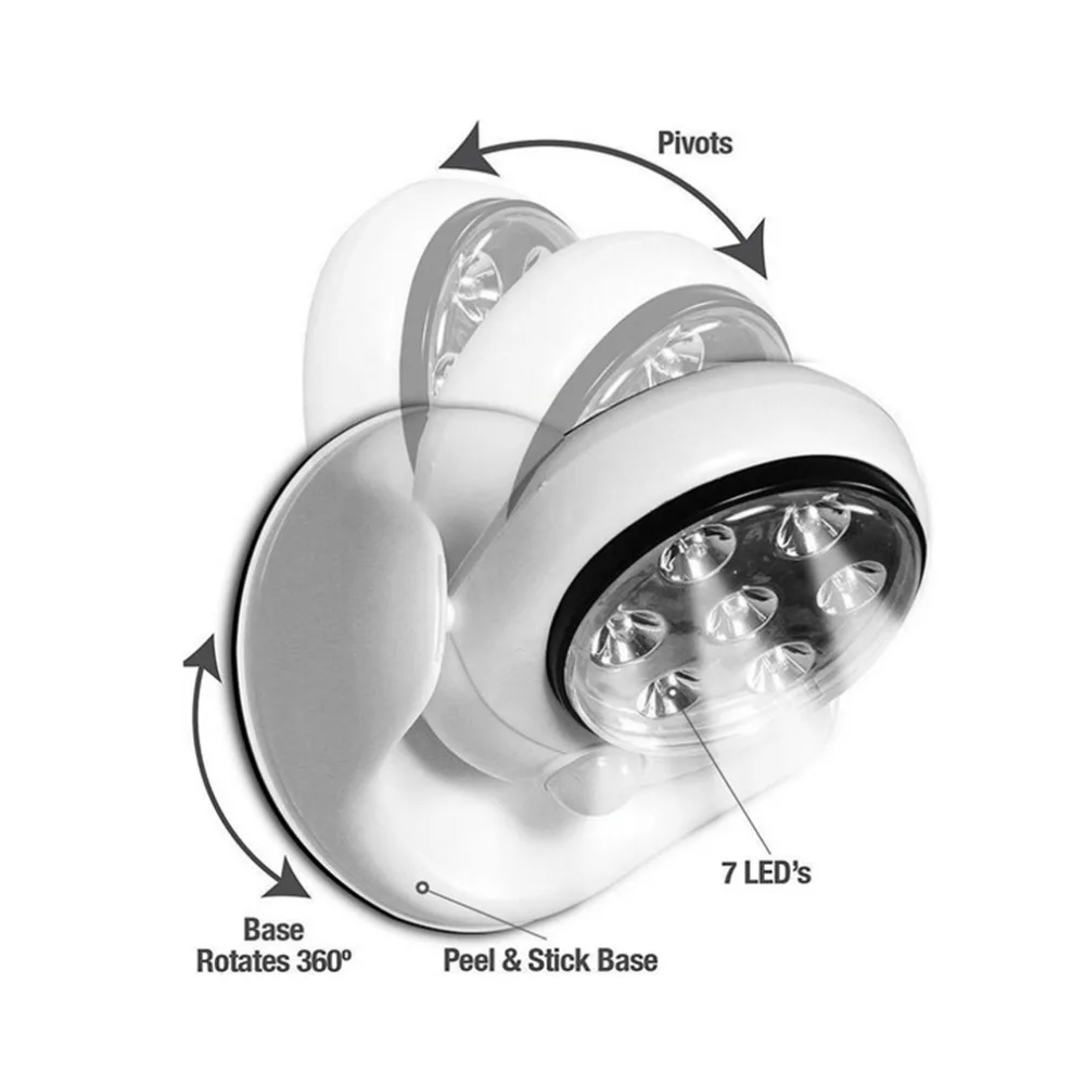  6V 7 LEDs Cordless Motion Activated Sensor Light Lamp 360 Degree Rotation Wall Lamps White Porch Li - 33054126454