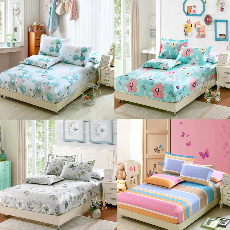 

100%Pure Cotton Lovely Flora Twin/Full/Queen Size Fitted Sheet Bedsheet Set Shams Kids Children's Bed Flower Colorful Striped