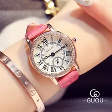 GUOU Brand Watch Women Classic Vintage Watches Roman scale Casual Quartz Ladies Leather Wristwatch Relogio Feminino